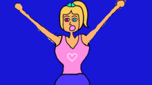 a cartoon drawing of a girl with her arms outstretched and a heart on her shirt