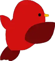a red bird with a yellow beak is flying on a white background