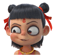a cartoon character with a red g on her forehead looks angry