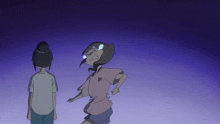a cartoon girl with a heart on her shirt is standing next to another girl