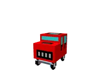 a 3d model of a red truck with a blue door