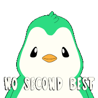 a green and white penguin with the words no second best written below it