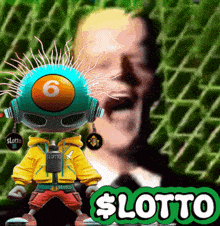 a man is laughing in the background of a poster for $ lotto