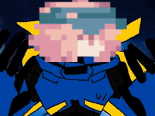 a pixel art of a robot with a pink head
