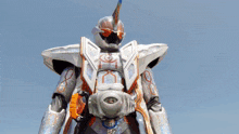 a robot with a helmet and a belt that says ' infinity ' on it