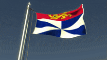 a red white and blue flag with a gold lion on it