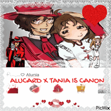 a picture of alucard x tania is canon with a red heart in the middle