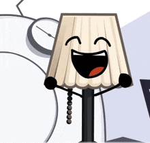 a cartoon lamp with a face and arms is smiling