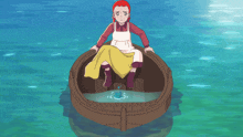 a girl is sitting in a boat in the water