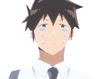 a man with tears coming out of his eyes is wearing a white shirt and black tie