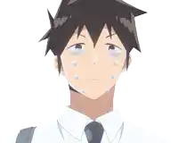 a man with tears coming out of his eyes is wearing a white shirt and black tie