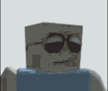 a 3d rendering of a person with a box on their head standing on a blue box .