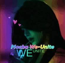 a colorful poster for mocha we unite with a woman on it