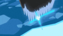 a close up of a shark 's teeth with a blue background