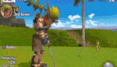 a video game shows a man swinging a golf club at a ball