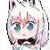 a pixel art drawing of a girl with white hair and blue eyes wearing a bow tie .