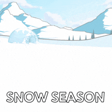 a cartoon of a shark in the snow with the words snow season below
