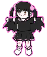 a drawing of a girl wearing a black dress and pink socks
