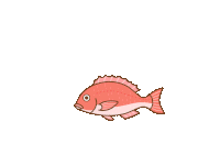 a cartoon drawing of a red fish with a blue splash behind it