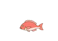 a cartoon drawing of a red fish with a blue splash behind it