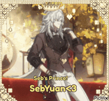 seb 's prince sebyuan < 3 is shown in a picture frame