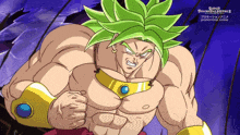 a cartoon character with green hair and muscles