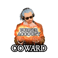 a man wearing headphones and sunglasses is holding a burning sign that says " burnier account "