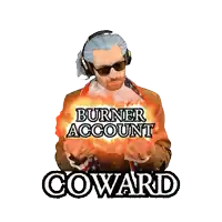 a man wearing headphones and sunglasses is holding a burning sign that says " burnier account "