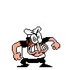 a pixel art cartoon of a man wearing a chef 's hat and glasses .