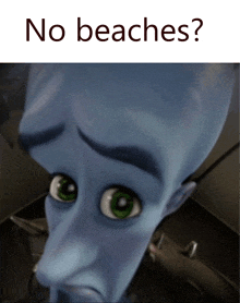 a picture of a cartoon character with the words " no beaches " below it