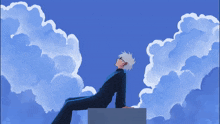 a drawing of a person sitting on a ledge looking up at the sky