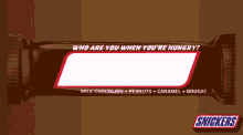 a snickers bar that says hot mess milk chocolate peanuts caramel and nougat