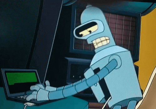 O robô Bender de Futurama digitando velozmente