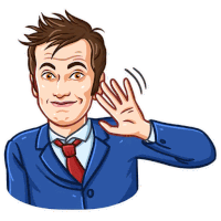 a cartoon of a man wearing a suit and tie waving his hand