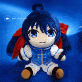 a stuffed doll with blue hair and blue eyes made with pixa