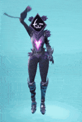a video game character with a square face and the letter f on it 's head