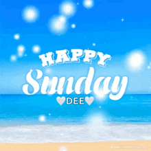 happy sunday dee animated greeting card with a beach in the background