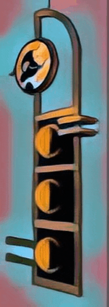 a painting of a sleigh with three wheels and a mirror on top of it .