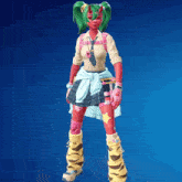 a girl with green hair and red skin is wearing a tie