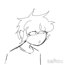 a black and white drawing of a person with ibis paint written on the bottom right
