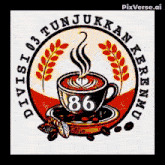 a picture of a cup of coffee with the number 86