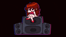 a cartoon girl sits on top of a speaker