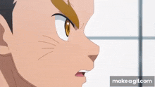 a close up of a cartoon character 's face with a very angry look on his face .