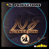 a logo for wj productions with a bearded man in the center