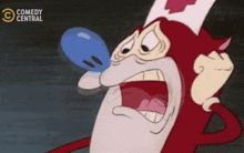a cartoon character with a nurse 's hat and a blue balloon in his mouth is featured on comedy central