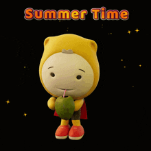 a cartoon character drinking from a coconut with the words summer time written above him