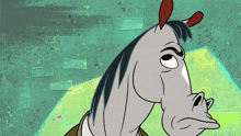 a cartoon horse is making a funny face