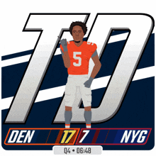 a football player in an orange jersey with the number 5