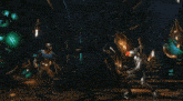 a video game scene with a red light coming out of a sphere