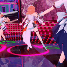 a girl in a white dress is dancing on a stage with a sign that says one way